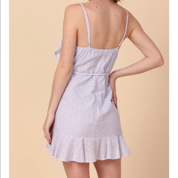 Lavender Eyelet Wrap Dress with Ruffle Trim - Picture 2 of 2